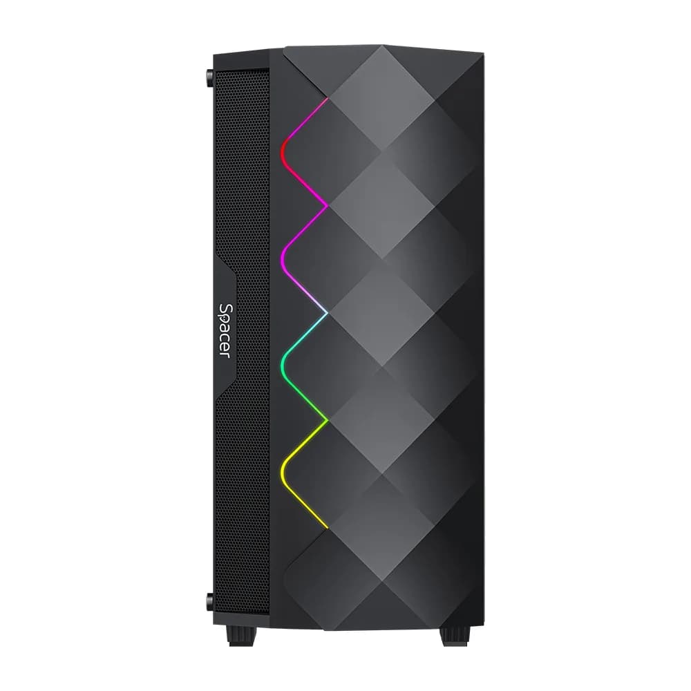 CARCASA SPACER - gaming, Middle Tower, ATX, "QUARTZ", fara sursa, sticla securizata, USB 2.0 x 1, USB 3.0 x 1, HD audio, PSU shroud, banda ARGB, mesh x 2, black "SPCS-GC-QUARTZ" — miniatură