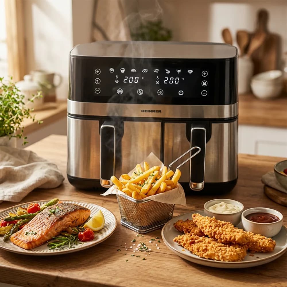 FRITEUZA DUBLA CU AER CALD HEINNER PRODUAL FUSION HAF-H9DB17BKS — miniatură