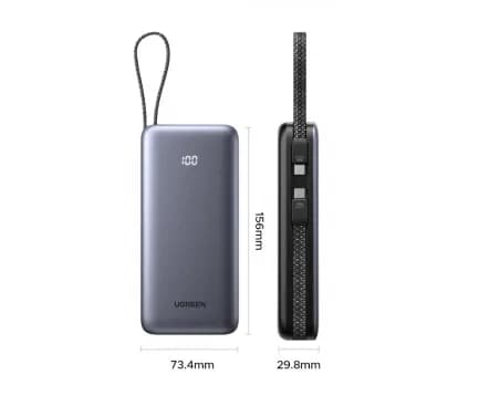 POWER BANK Ugreen "PB528", 20000mAh, 30W, 1 x USB, 1 x USB Type-C, 2 x USB Type-C integrat, gri, "55985B" — miniatură