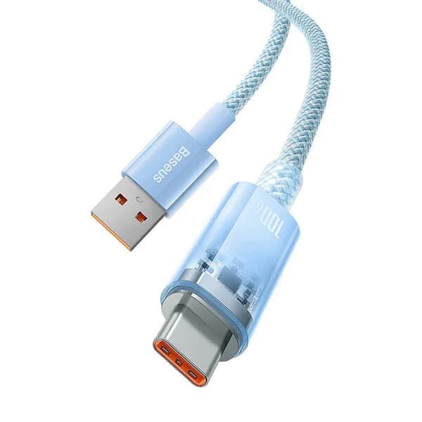 CABLU alimentare si date Baseus Explorer, Fast Charging Data Cable pt. smartphone, USB la USB Type-C 100W, senzor de temperatura, braided, 2m, albastru "CATS010503" - 6932172629175 — miniatură