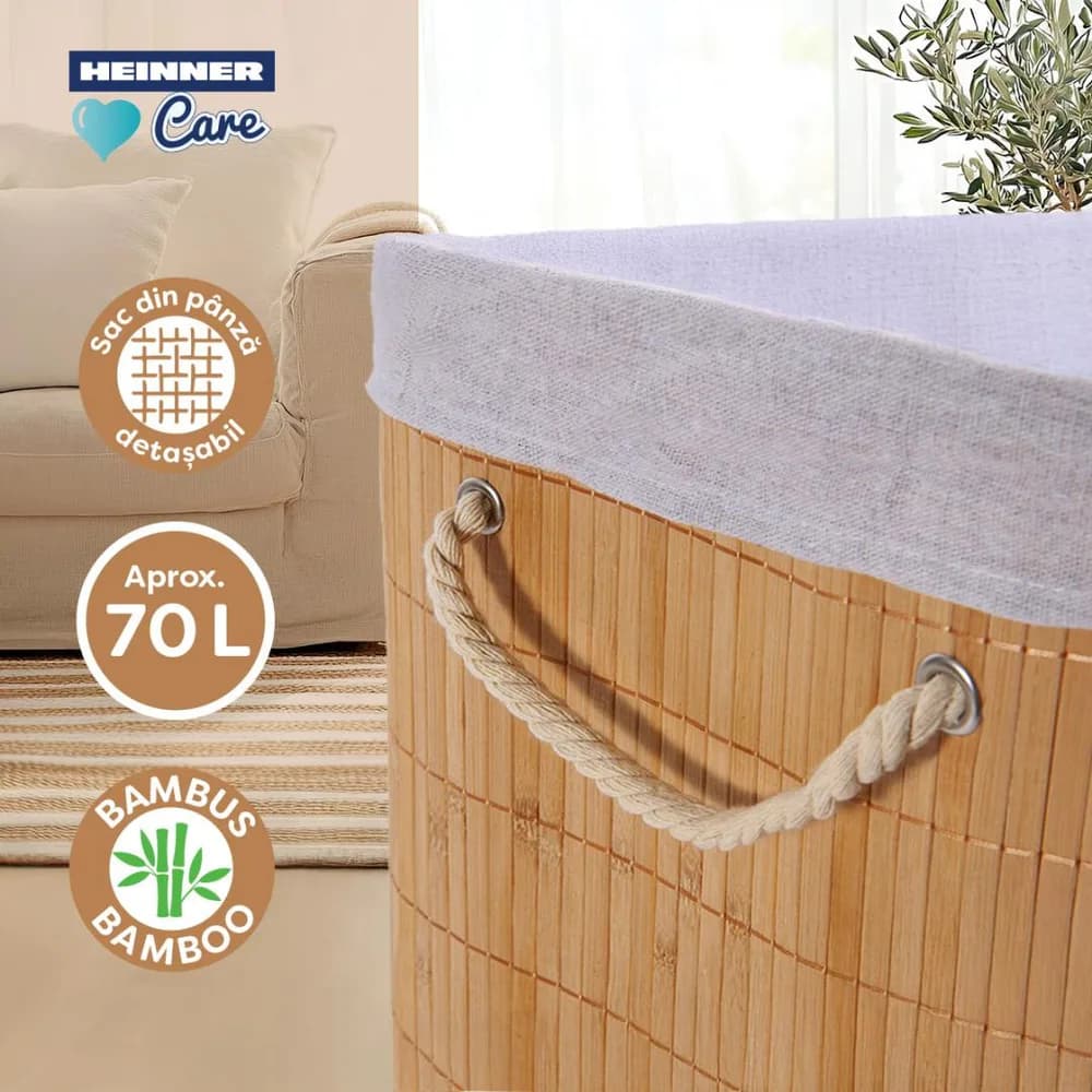 COS DE RUFE DREPTUNGHIULAR DIN BAMBUS, 40x30x60 CM, 70 L — miniatură