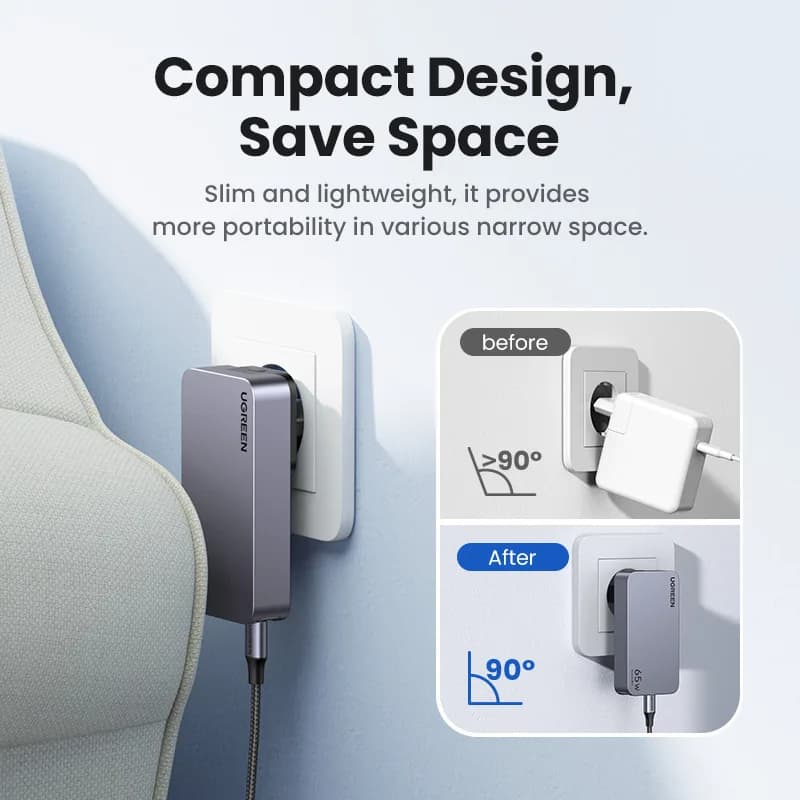 INCARCATOR retea Ugreen Nexode Pro GaN "X753" Quick Charge 65W, ultra-slim, 2 x USB Type-C, 1 x USB, gri "25356" - 6941876223565 — miniatură