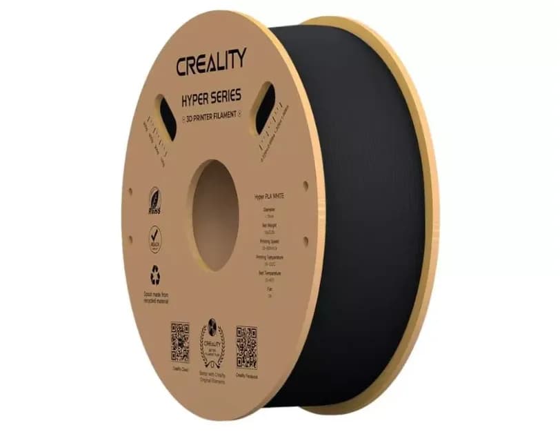 CREALITY HYPER PLA 3D Printer Filament, Black, Temperatura printare: 200-220 grade celsius, Diametru filament: 1.75mm, Tensile strength: 52.99MPa, Bending strenght:92.38Mpa Dimensiuni rola filament: Diametru 200mm, inaltime 70mm, gaura centrala 56mm, viteza printare: pana la 600mm/s — miniatură
