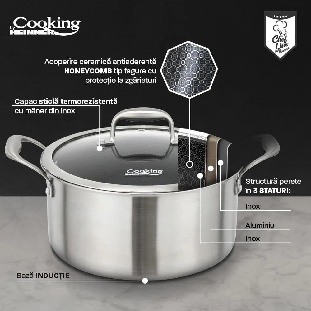 SEMIOALA INOX+CAPAC STICLA IN 3 STRATURI 28x13 CM, 7 L, TITANIUM3, COOKING BY HEINNER — miniatură
