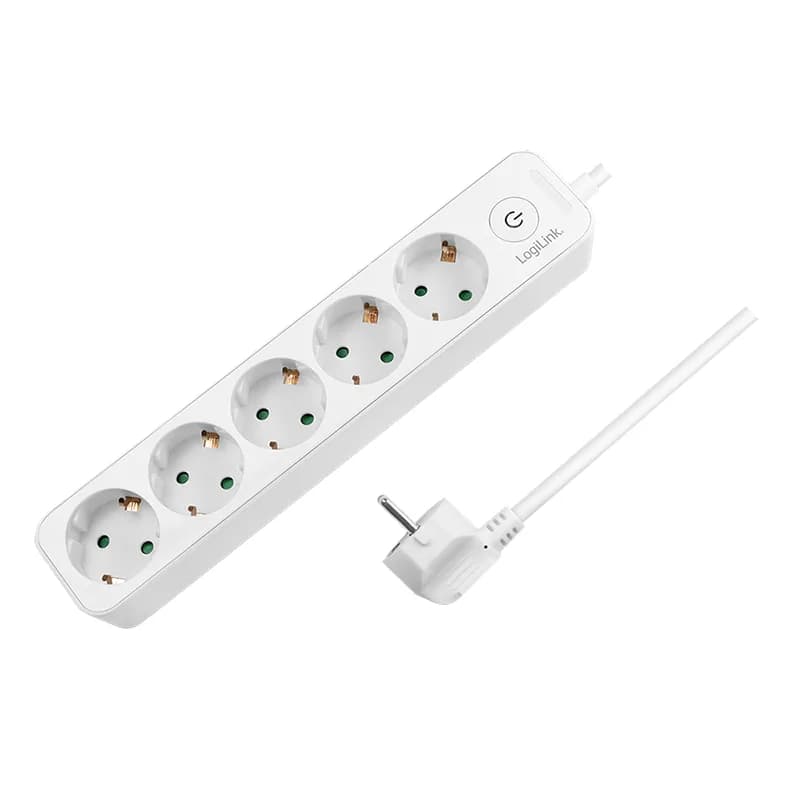 PRELUNGITOR LOGILINK, Schuko x 5, cablu 3G 1.5mm2, 230V/16A, 50 Hz, max. 3600 W, buton intrerupator iluminat, IP20, 1.5m, alb "LPS246" (include TV 0.80lei)