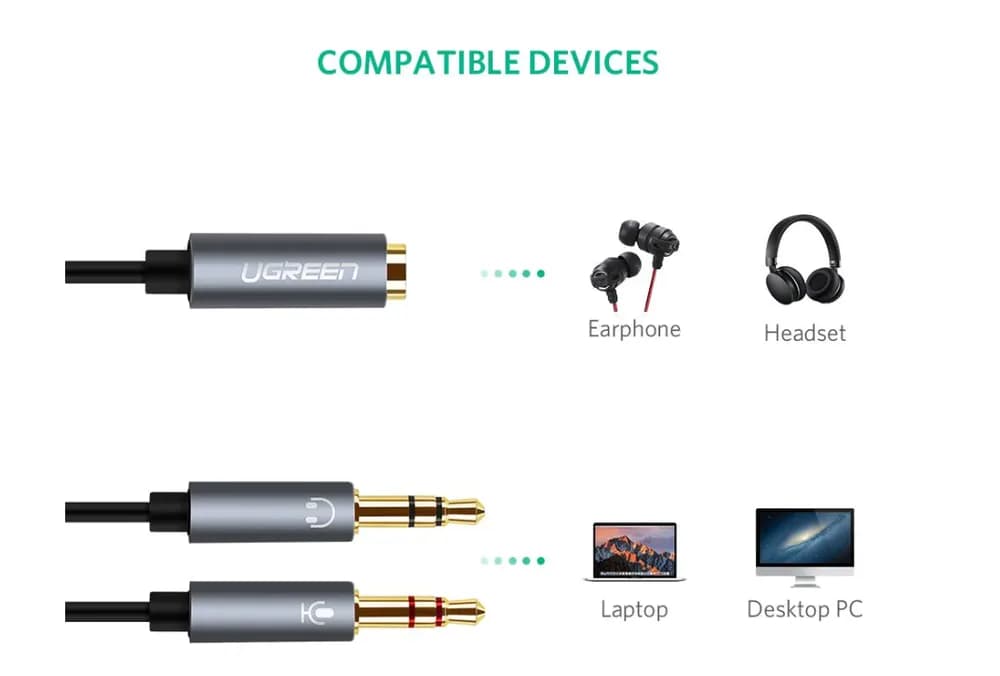 CABLU audio Ugreen, "AV140" stereo 2 x 3.5 mm jack (T) la 3.5 mm jack (M), 0.20 m, conectori auriti, negru "20899" - 6957303828999 — miniatură