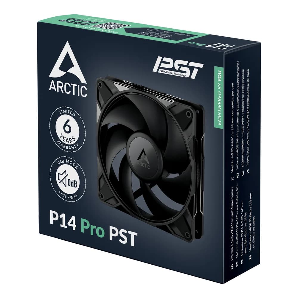 Ventilator Arctic "P14 Pro PST ", 140mm, 600 - 3000 RPM, FDB, 110 cfm, 4-Pin Fan Plug + 4-Pin Socket, lungime cablu 400 mm + 80 mm Daisy-Chain, negru, "ACFAN00314A" - 4895265000386 — miniatură