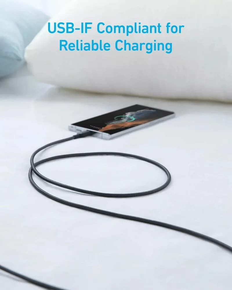 Cablu alimentare si date Anker, USB-A (T) la USB Type-C (T), 1.8m rata transfer 480 Mbps, invelis nylon, braided, negru, "A81H6G11" - 0194644108724 — miniatură