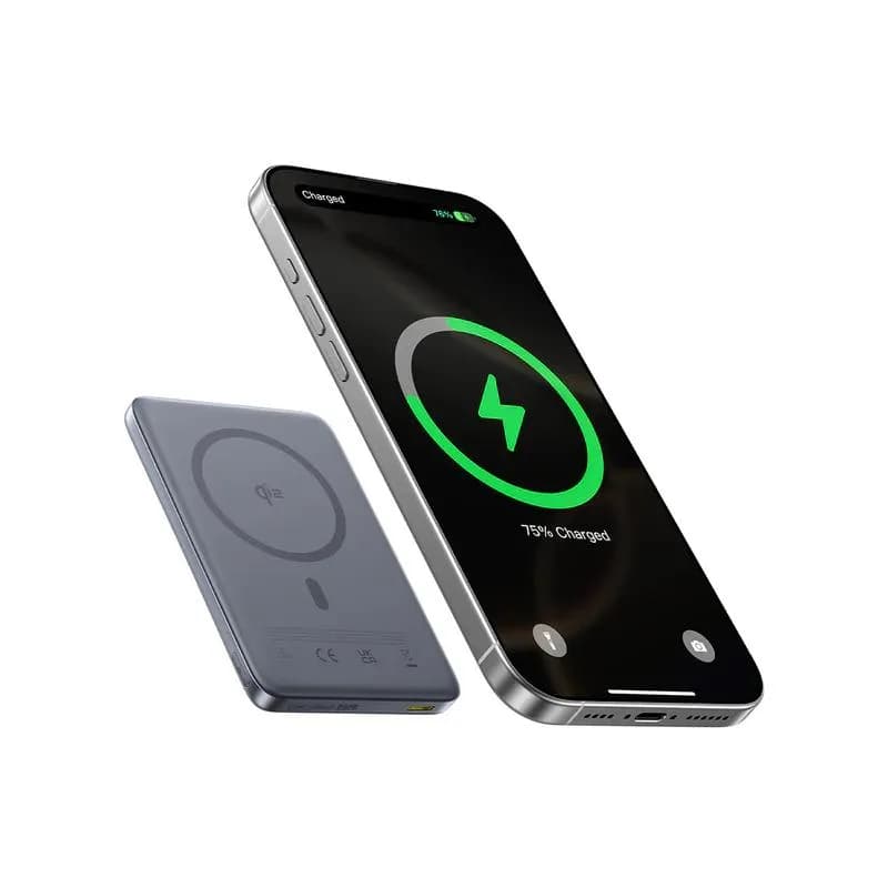 POWER BANK Baseus PicoGo AM41 Ultra-Slim, 10000mAh, 27W, prindere magnetica incarcare wireless Qi2, 15W, 1 x USB Type-C, include cablu USB Type-C la USB Type-C 30cm, gri, "E0027200" - 6932172691424 — miniatură