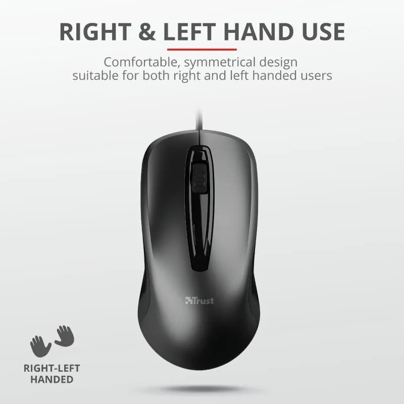 MOUSE TRUST, "Carve", PC sau NB, cu fir, USB, optic, 1200 dpi, butoane/scroll 3/1, negru, "TR-23733" — miniatură