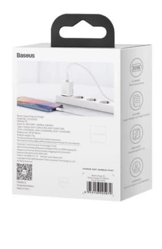 INCARCATOR retea Baseus Super Si, Quick Charge 30W, 1 x USB Type-C 5V/3A, alb "CCSUP-J02" - 6953156205079 — miniatură
