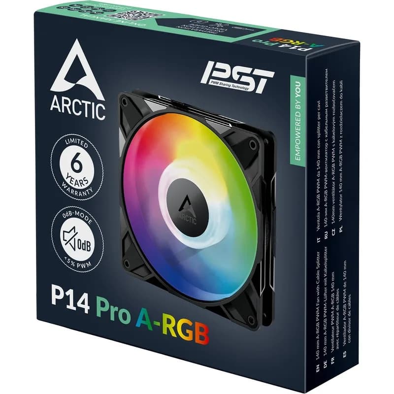 Ventilator Arctic "P14 Pro A-RGB", 140mm, 600 - 3000 RPM, FDB, 110 cfm, 4-Pin Fan Plug + 4-Pin Socket, lungime cablu 400 mm + 80 mm Daisy-Chain, negru, "ACFAN00315A" - 4895265000393 — miniatură