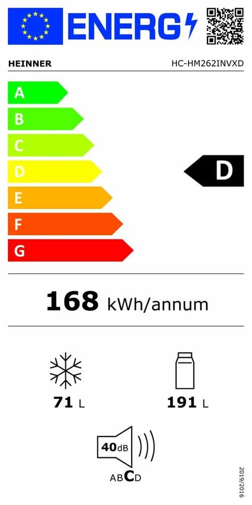 Combina frigorifica HEINNER HC-HM262INVXD, 262 l, Clasa: D, Compresor Inverter, Aspect inox — miniatură
