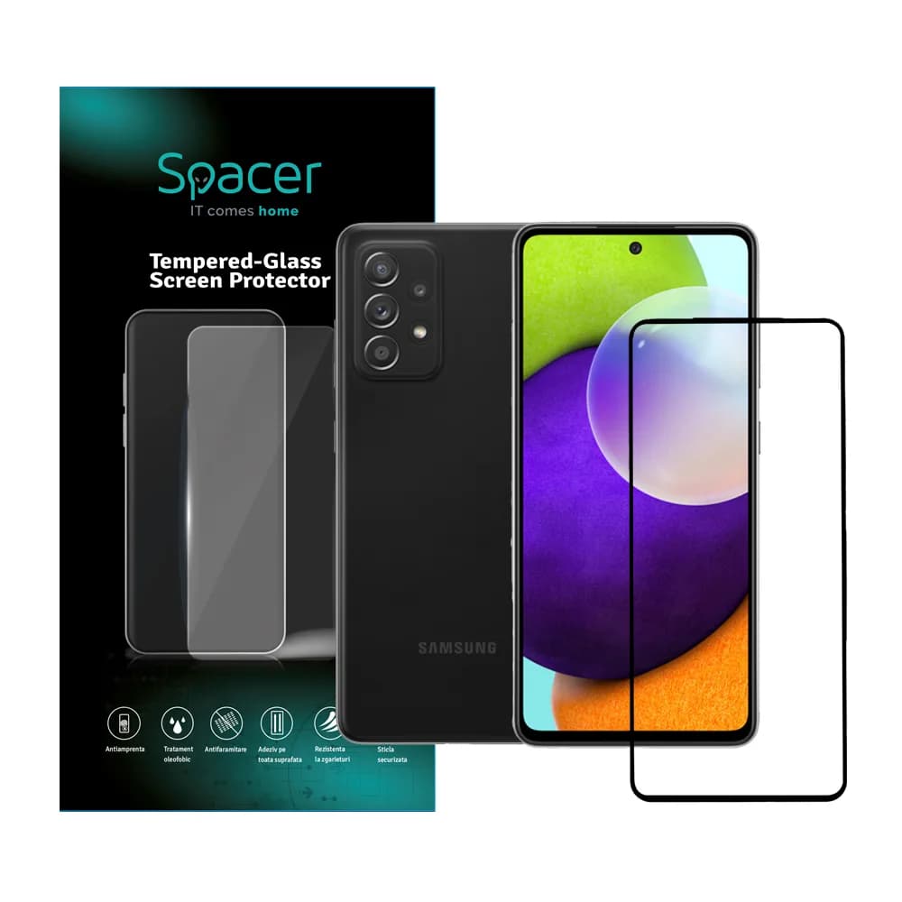FOLIE STICLA Spacer pentru Samsung Galaxy A52S, grosime 0.3mm, acoperire totala ecran, strat special anti-ulei si anti-amprenta, Tempered Glass, sticla 9D, duritate 9H "SPPG-SM-GX-A52S-TG"