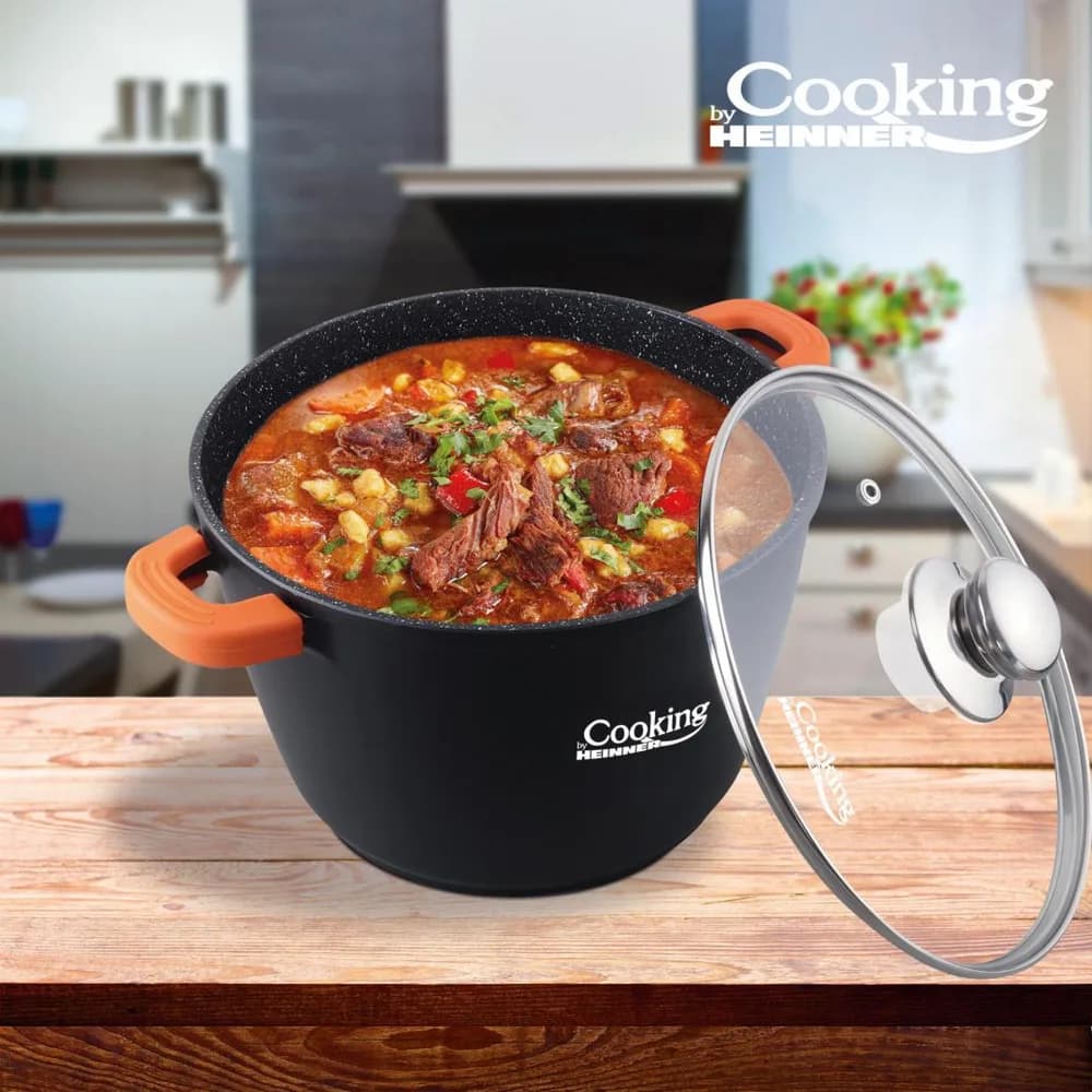 OALA ALUMINIU TURNAT+CAPAC, 28 cm x 20 cm, 10 L, DARK LINE, COOKING BY HEINNER — miniatură
