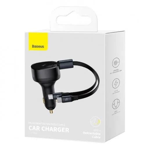 INCARCATOR auto Baseus Tiny Star, Quick Charge 33W, cablu integrat 2 x USB Type-C, negru "C00035500111-00" - 6932172629267 — miniatură