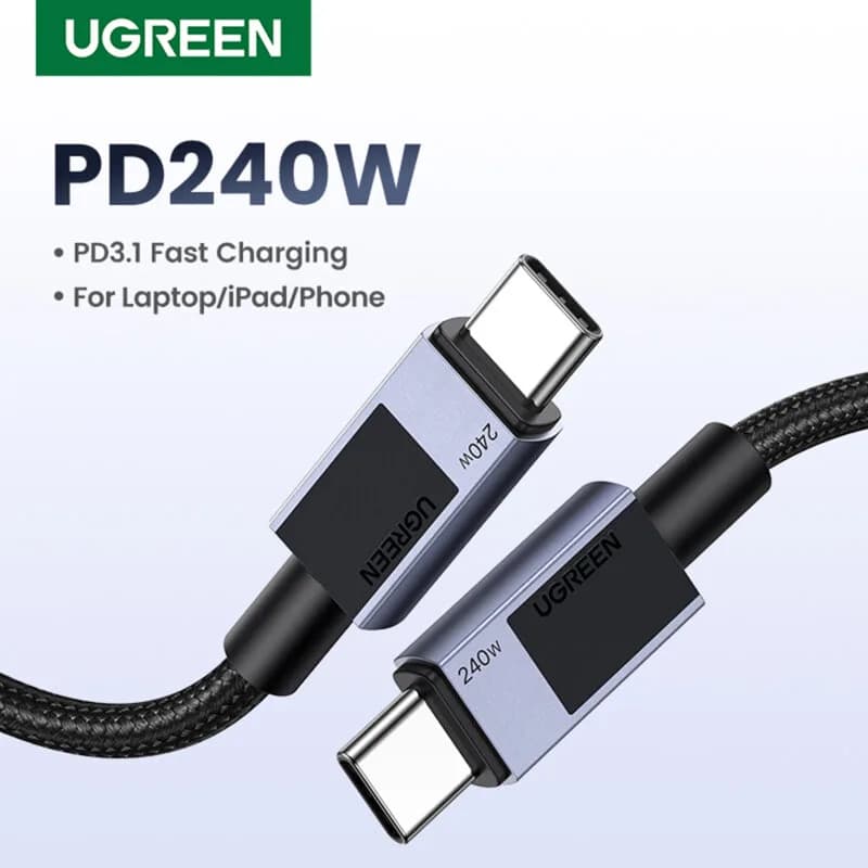 CABLU alimentare si date Ugreen, "L513", Fast Charging Data Cable pt. smartphone, USB Type-C la USB Type-C 240W, 2m, braided, negru "45068" - 6941876240685 — miniatură