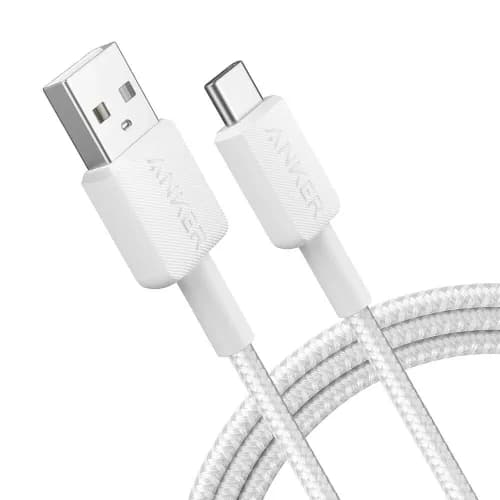 Cablu alimentare si date Anker, USB-A (T) la USB Type-C (T), 1.8m rata transfer 480 Mbps, invelis nylon, braided, alb, "A81H6G21" - 0194644085780