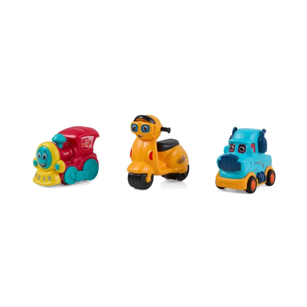 SET 3 VEHICULE ACTIONATE PRIN INERTIE, DIVERSE MODELE SI CULORI, MOMKI — miniatură
