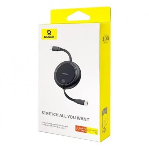 CABLU alimentare si date Baseus Free2Pull Mini, Fast Charging Data Cable pt. smartphone, retractabil, USB Type-C la USB Type-C 60W, 1m, negru "P10364500111-01" - 6932172657505 — miniatură