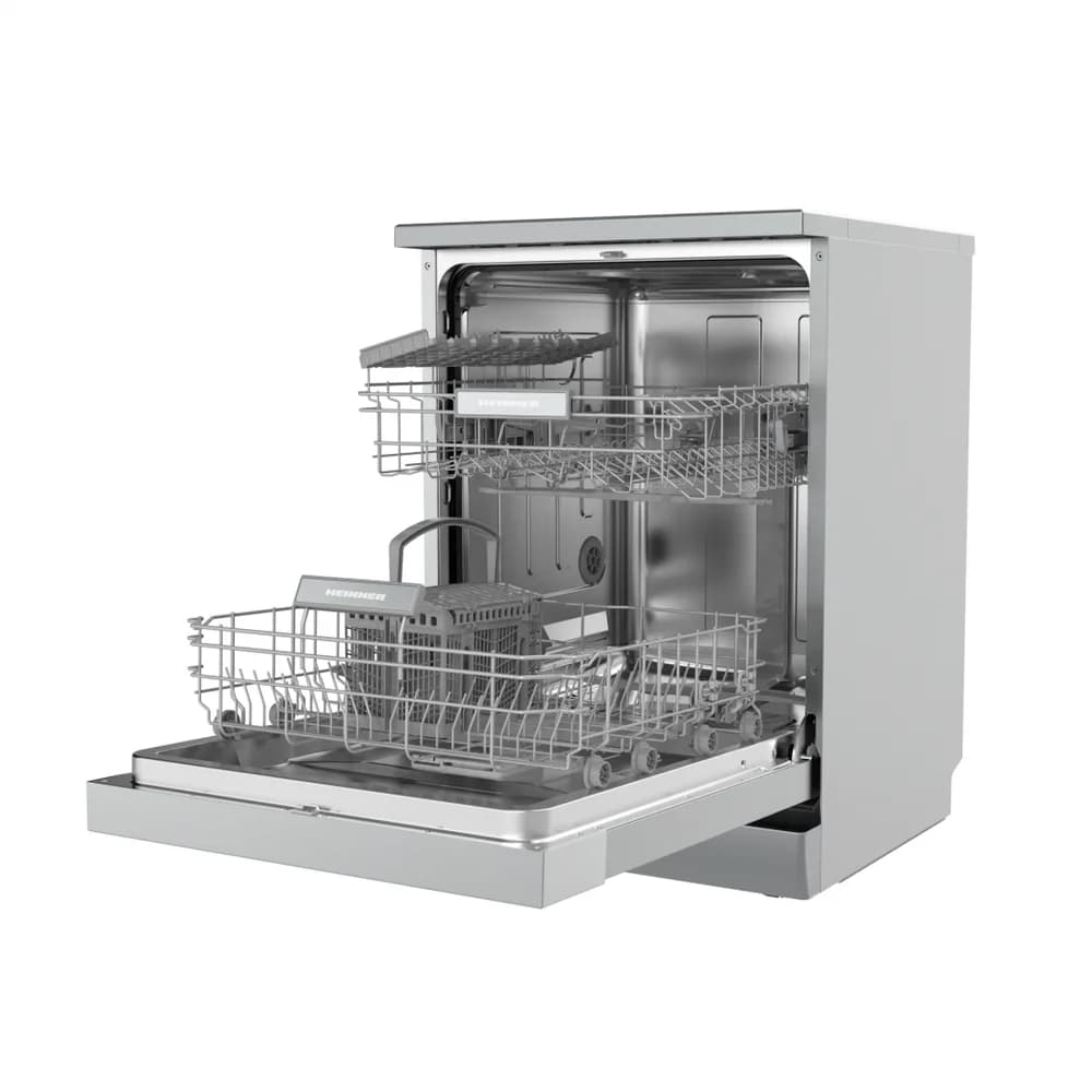 MASINA DE SPALAT VASE HEINNER HDW-FSM60514WE++. 14 SETURI, CLASA DE EFICIENTA ENERGETICA E, CONTROL ELECTRONIC, 5 PROGRAME: INTENSIV, UNIVERSAL, ECO, 90 MIN, RAPID (30 MIN), FUNCTIE HALF LOAD, PORNIRE INTARZIATA (3H, 6H, 9H), COS SUPERIOR AJUSTABIL PE INALTIME (GOL), COS TACAMURI, AQUASTOP, BLOCARE — miniatură