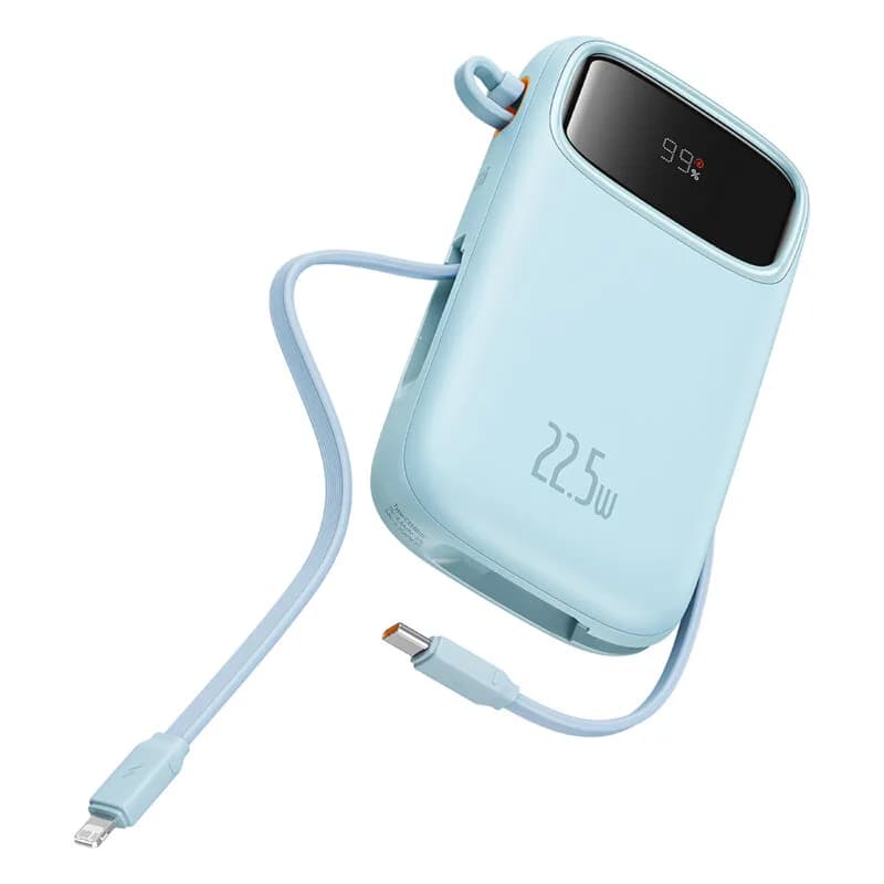 POWER BANK Baseus Qpow2 Digital Display, 20000mAh, 22.5W, 2 x USB Type-C output/input, 1 x Lightning, 1 x USB, include cablu USB Type-C la USB Type-C 30cm, albastru, "P10055002313-00" - 6932172636265 — miniatură