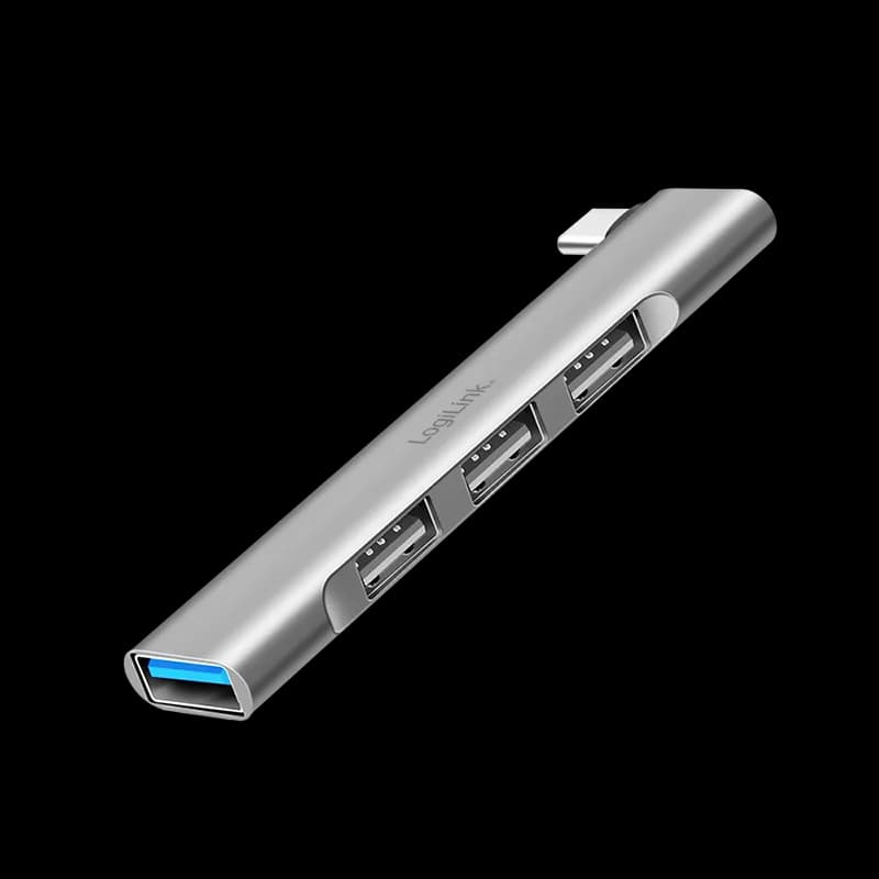 HUB extern LOGILINK, porturi USB: USB-A 3.0 x 1 + USB-A 2.0 x 3, conectare prin USB-C, aluminiu, gri, "UA0437"