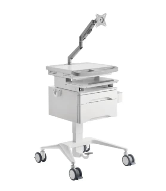 Statie de lucru cu ridicare pneumatică, braț pentru monitor și sertar