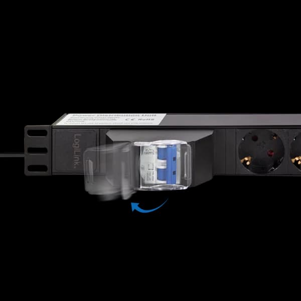PDU LOGILINK 1U pt. rack 19 inch, 6 prize Schuko, intrare Schuko, max 16 A, circuit intrerupere 2 poli, 2 m, "PDU6C02" — miniatură