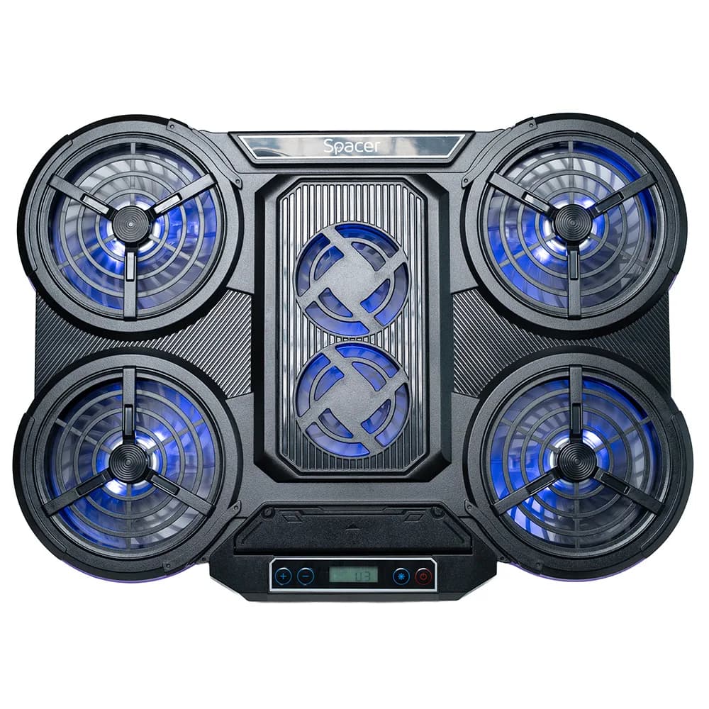 Stand/Cooler notebook Spacer SPNS-GAMING-6F, pana la 17 inch, 6 ventilatoare, negru — miniatură