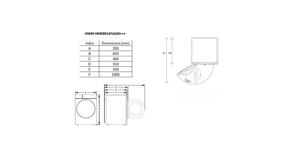 Masina de spalat rufe HEINNER HWM-HME8014IVA20+++, 8 kg, 1400 rpm, Clasa: A, Alb — miniatură