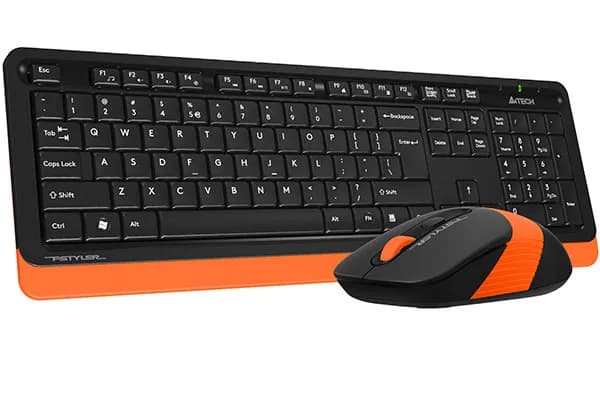 Kit TASTATURA si Mouse A4TECH, "Fstyler FG10+FGK10", wireless, 104 taste format standard, mouse 2000dpi, 4/1 butoane, negru & portocaliu, "FG1010 Orange" — miniatură