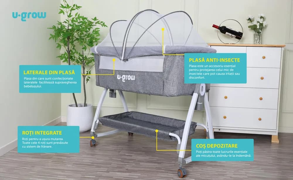 Patut 2 in 1 Co-Sleeper cu functie de leagan, U-Grow — miniatură