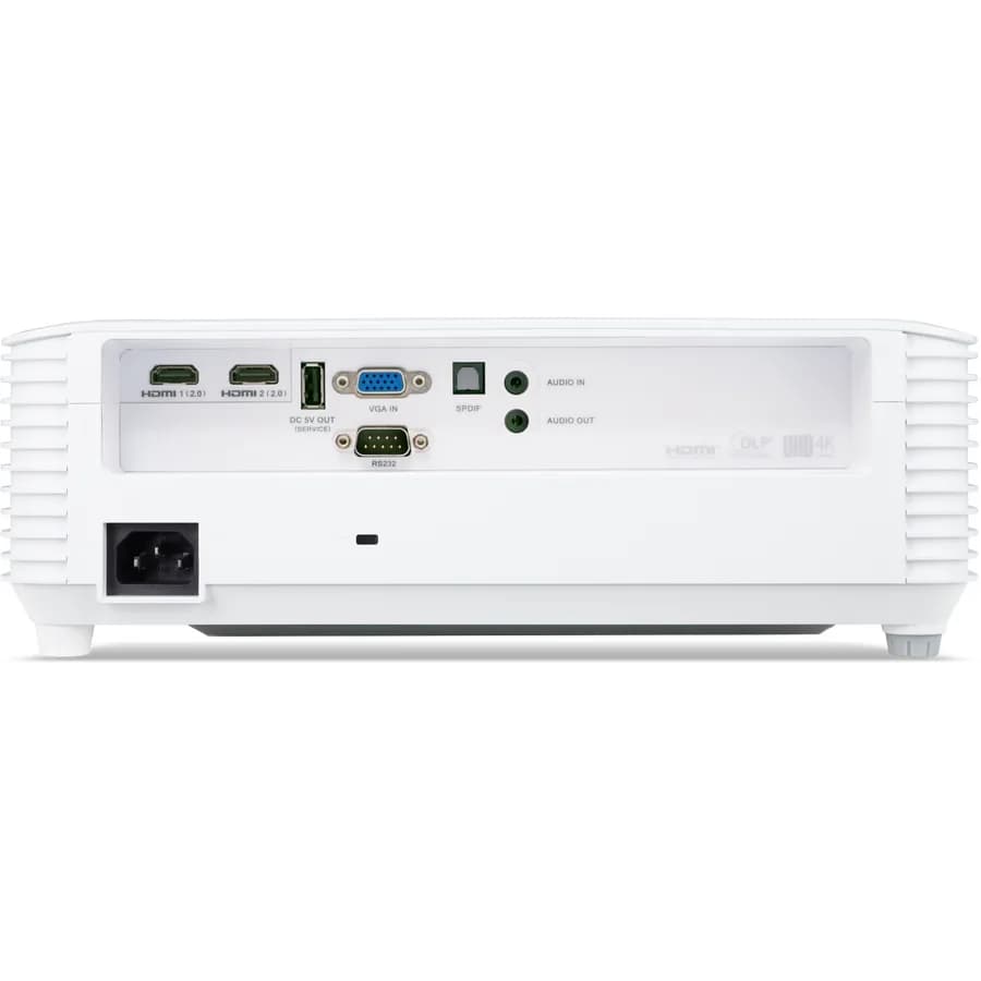 Videoproiector Acer X1827, 4K 3840* 2160, 4.000 lumeni, 16:9/ 4:3, 10.000:1, dimensiune maxima imagine, distanta maxima de proiectie 10 m, boxa 10W, lampa 5.000 ore/ 12.000 ore ecomode, 26 dB, 3.1 kg, D-sub, 2* HDMI, PC audio in/ out, DC Out (5V/1.5A, USB Type A), SPDIF Audio (Optical), RS232, cablu — miniatură