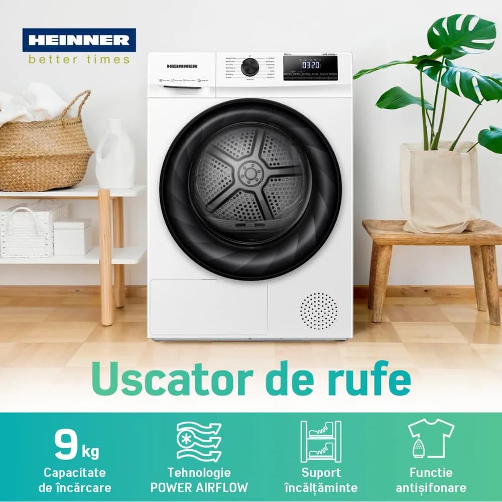 Uscator de rufe HEINNER HHPD-H90FRA++, 9 kg, Clasa: D, Alb — miniatură