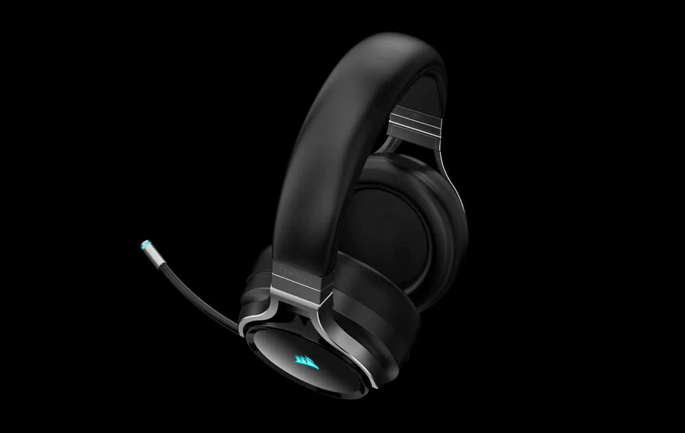 CASTI Corsair, "Virtuoso RGB", wireless, cu fir, gaming, utilizare multimedia, mic pe brat, detasabil, conectare prin 2.4 GHz(WiFi),Jack 3.5 mm,USB 2.0,negru "CA-9011185-EU" — miniatură