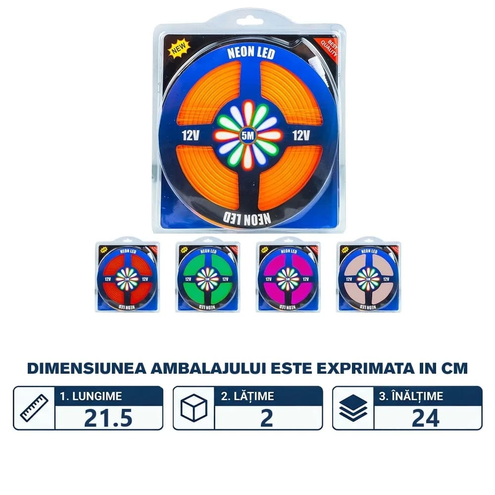 Banda led neon, flexibila, 5m, 12V (sursa de alimentare nu este inclusa) — miniatură