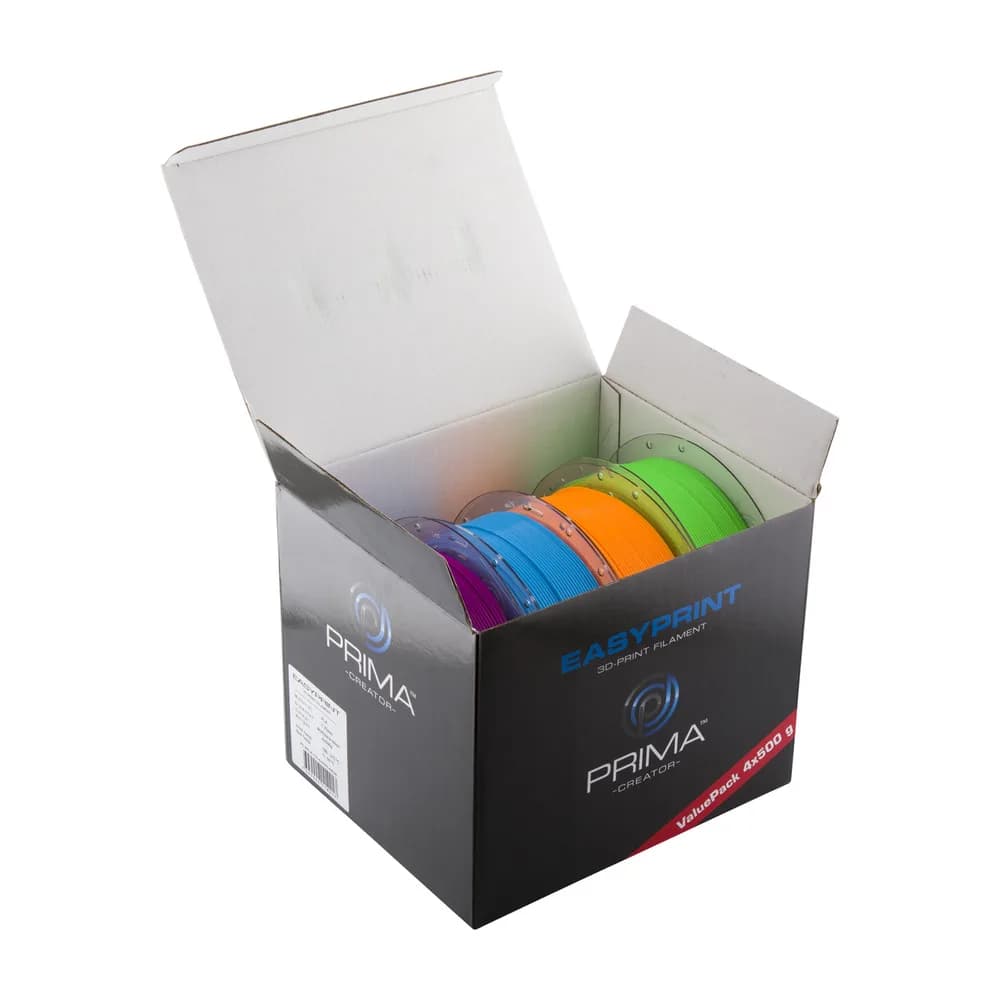 Filament PrimaCreator EasyPrint PLA Value Pack Neon – 1,75 mm – 4x 500 g (Total 2 kg) – Neon Blue, Neon Green, Neon Orange, Neon Purple — miniatură