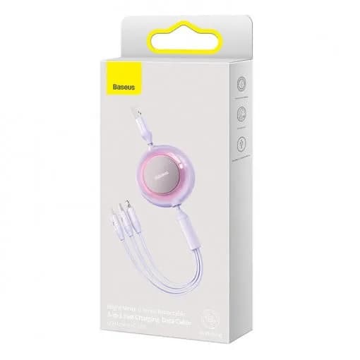 CABLU alimentare si date Baseus Bright Mirror 2, retractabil 3-in-1, pt smartphone,USB la Micro-USB+Lightning + USB Type-C 3.5A, 1.1m, violet "CAMJ010005" - 6932172609078 — miniatură