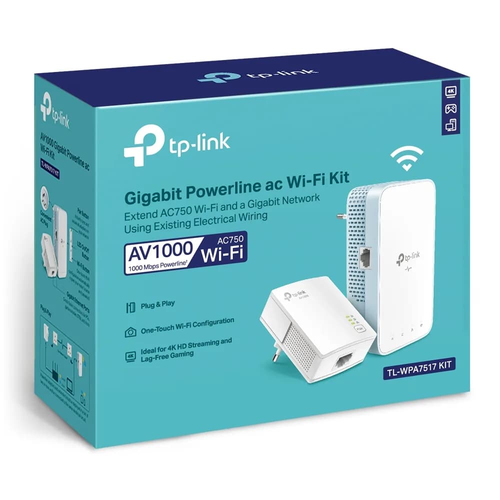 KIT ADAPTOR + Amplificator POWERLINE. AV1000 Gigabit AC, TP-LINK "TL-WPA7517 KIT" — miniatură