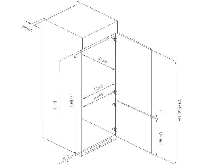 Combina frigorifica HEINNER HCNF-BIM403INVD, No Frost, 403 l, Clasa: D, incorporabila, Compresor inverter Alb — miniatură