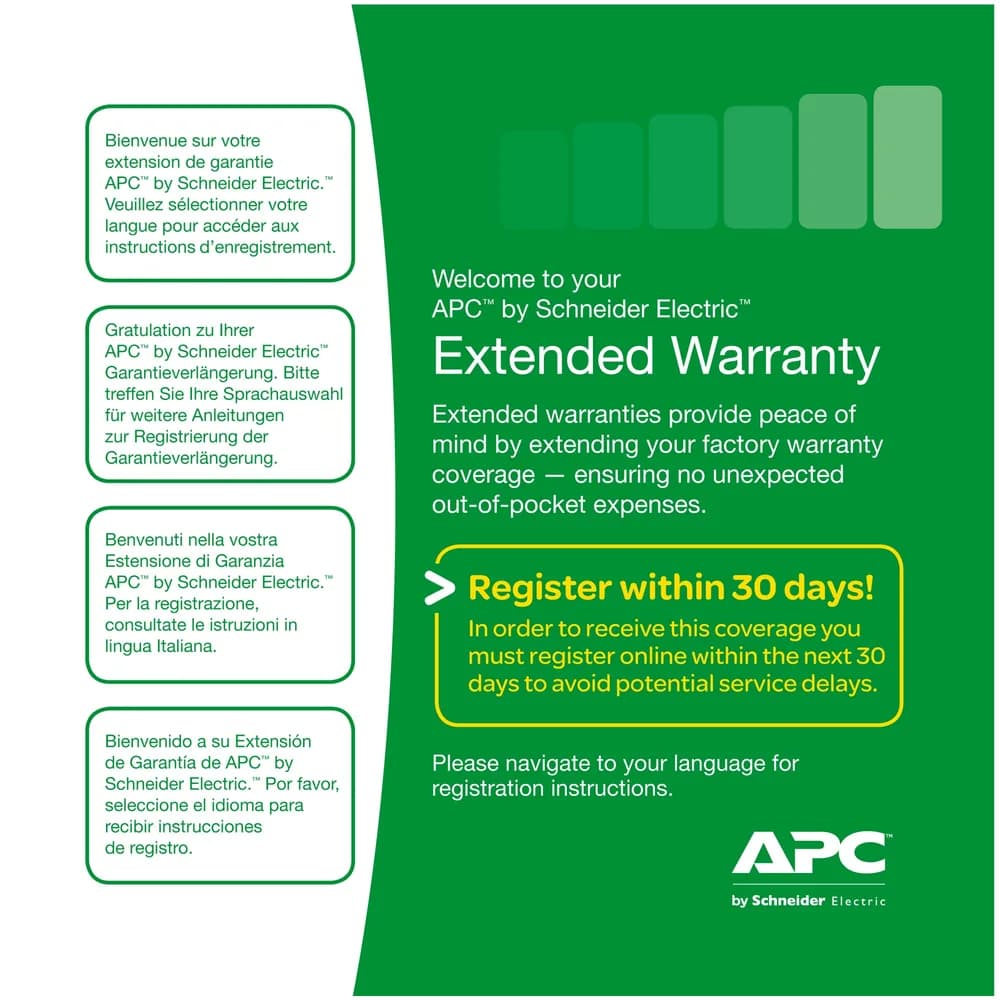 Extensie garantie APC 1 an pentru produs nou valabila pentruSMC1500I/1500I-2U, SMT1000RMI2U/1500I/1500RMI2U/2200I, SMX1500RMI2U "WBEXTWAR1YR-SP-03"