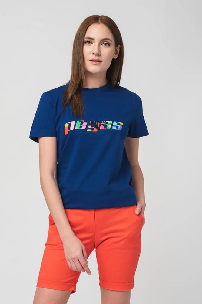 TRICOU LOGO MULTICOLOR FEMEI ROYAL BLUE-L — miniatură