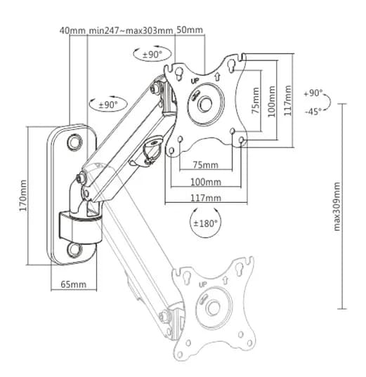 SUPORT de perete GEMBIRD, pt 1 TV/monitor plat, diag. max 17" - 27", rotatie, inclinare, pliere, 2 ~ 7 kg, "MA-WA1-01" — miniatură