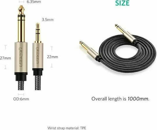 CABLU audio Ugreen, "AV127" TRS jack 3.5 mm (T) la jack 6.35 mm (T), lungime 1m, gri "10625" - 6957303816255 — miniatură