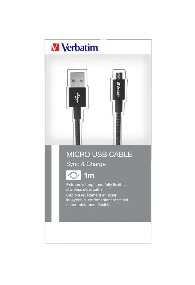 CABLU alimentare si date VERBATIM, pt. smartphone, USB 2.0 (T) la Micro-USB 2.0 (T), 1m, premium, cablu metalic, negru, "48863" — miniatură