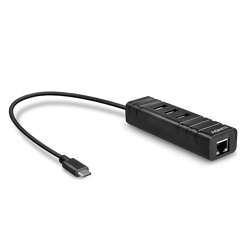 Hub USB LINDY 43249 USB-C, 4 porturi, RJ-45, Negru