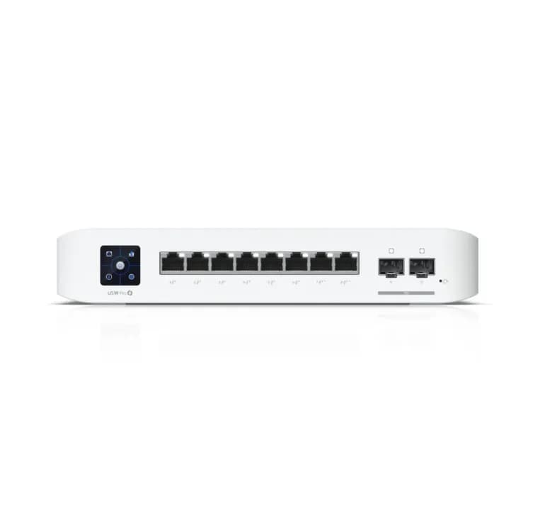UBIQUITI Switch 8 porturi POE USW-PRO-8-POE-120W, Layer 3, Dimensiuni: 200 x 248 x 44 mm, Greutate: 2.1kg, Interfata: 8 x 10/100/1000Mbps, 2 x 10G SFP, 6 porturi POE, 2 porturi POE++, Capacitate switch: 56Gbps, buget POE: 120W. — miniatură
