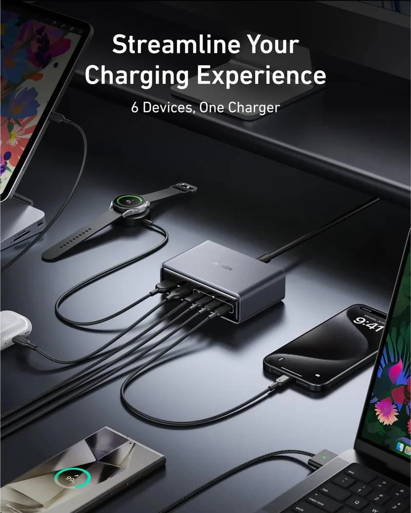 Alimentator retea Anker, 200W, GaN, 4 x USB-C, 2 x USB-A, QC, PD, argintiu, "A2683341" - 0194644041007 — miniatură