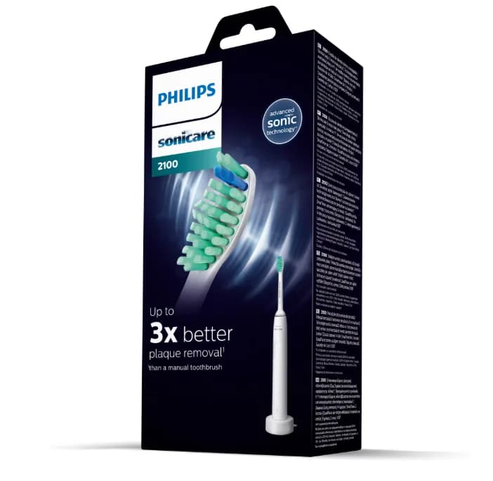 Periuta de dinti sonica electrica PHILIPS Sonicare Seria 2100 HX3651/13, 31000 miscari/minut, Cronometru Quadpacer si SmarTimer, Design ergonomic subţire, 1 capat de periere, Alb, L x A x I (mm) 109x63x220 — miniatură